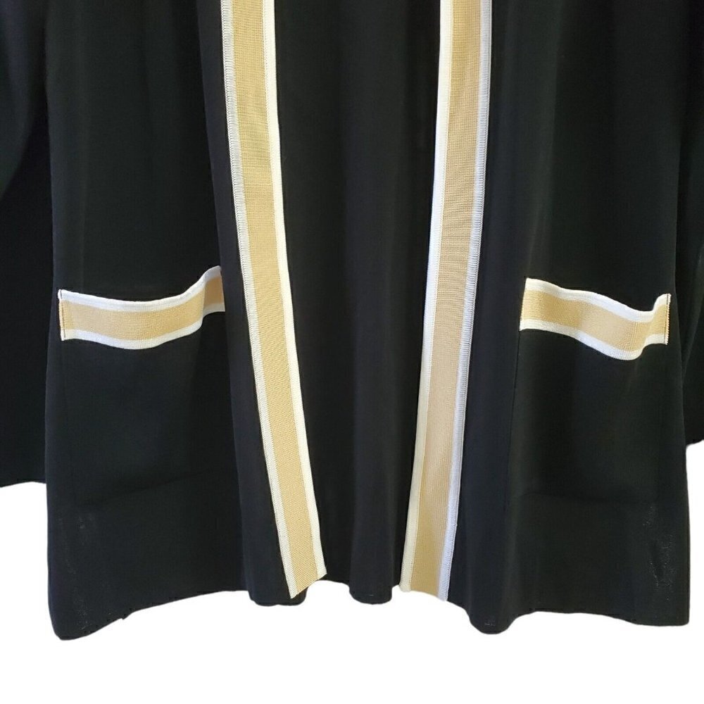 Exclusively Misook Cardigan XS Black Open Front Knit Acrylic Classic Pockets - Picture 3 of 10